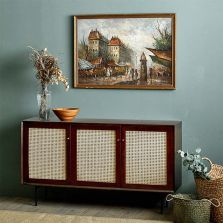 Camille Rattan Wicker Walnut Sideboard Cabinet (Clearance Sale)